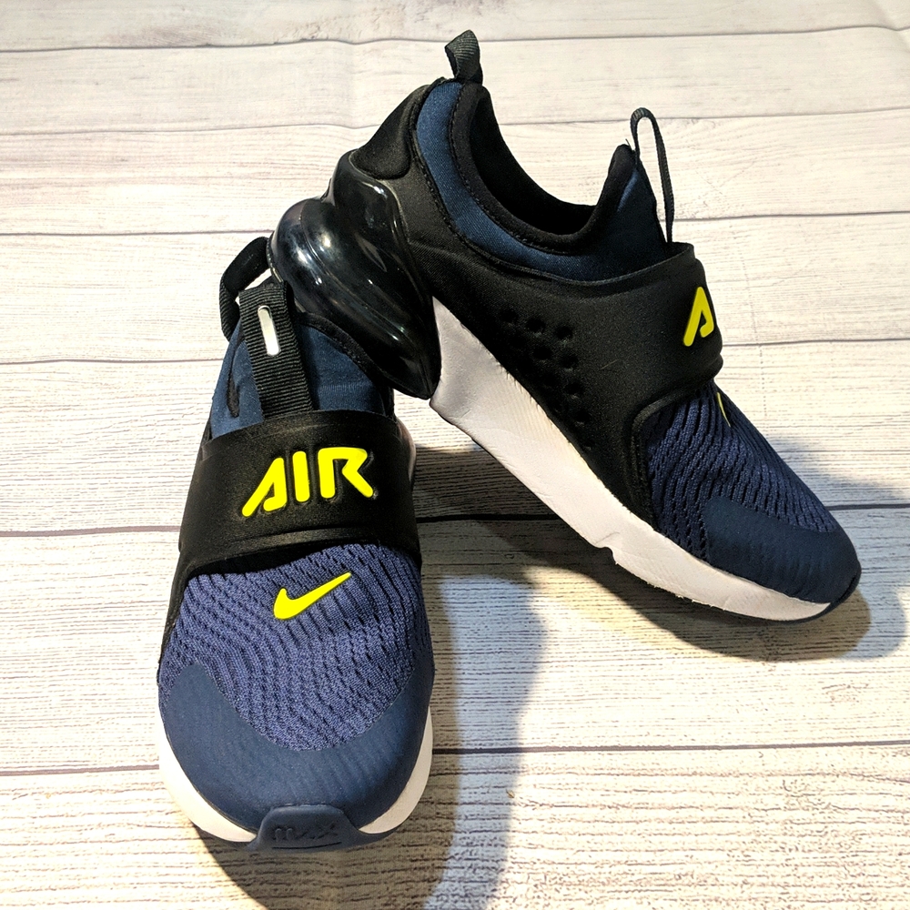 Nike Air Slip On Navy Black & Bright Yellow Kids Tennis Shoes Size 2